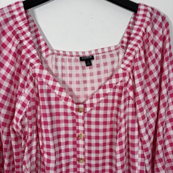 Bundle of 2 Torrid Pink Gingham Check Peasant Top Size 3X Tank Top 22 Plus - Picture 6 of 13